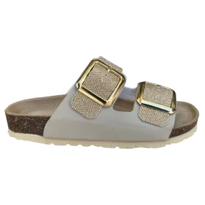 Biochic sandalo da donna con 2 fasce regolabili glitterate e plantare in pelle BC55215Yo oro Boho Mood Travel Glam