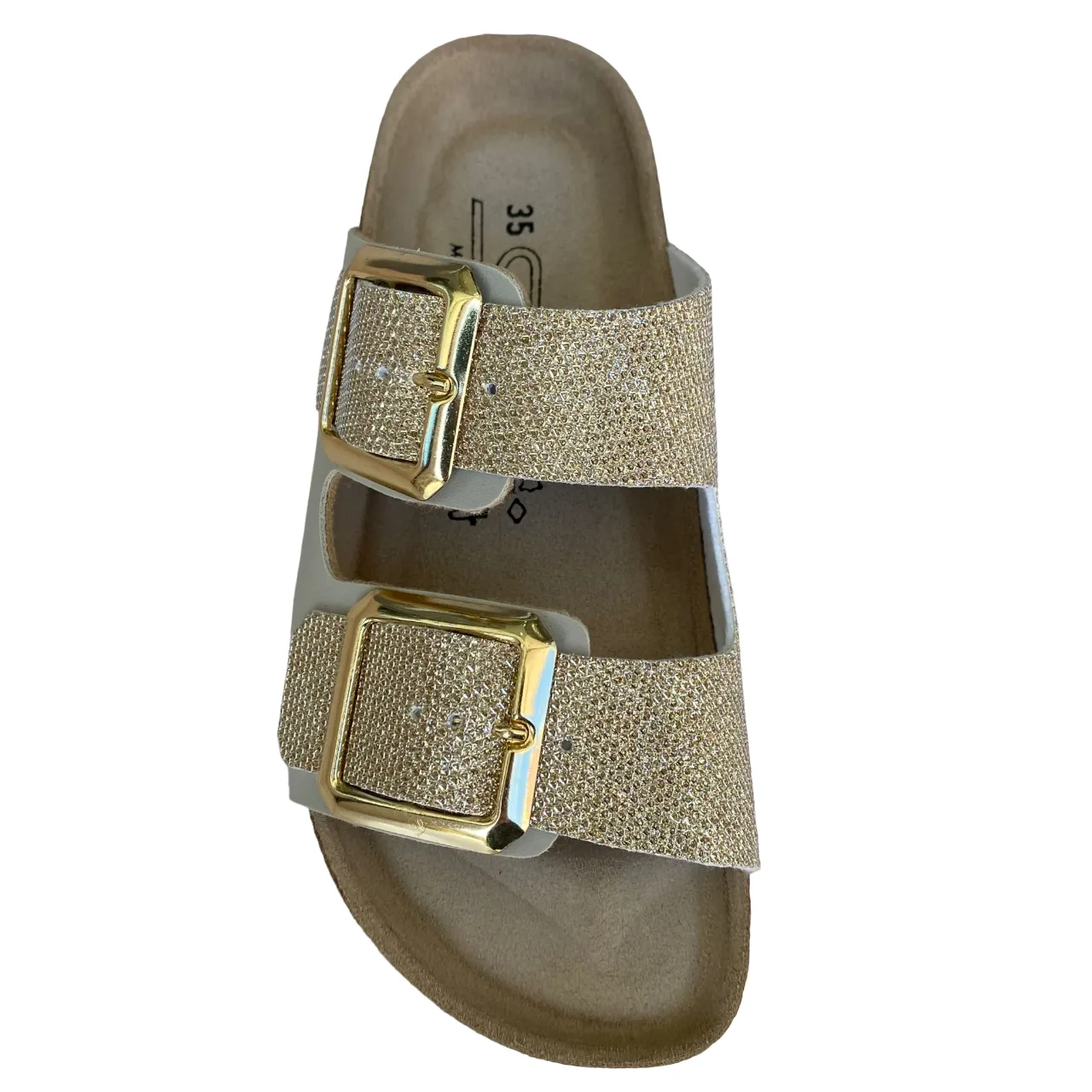 Indoor Biochic sandalo da donna con 2 fasce regolabili glitterate e plantare in pelle BC55215Yo oro