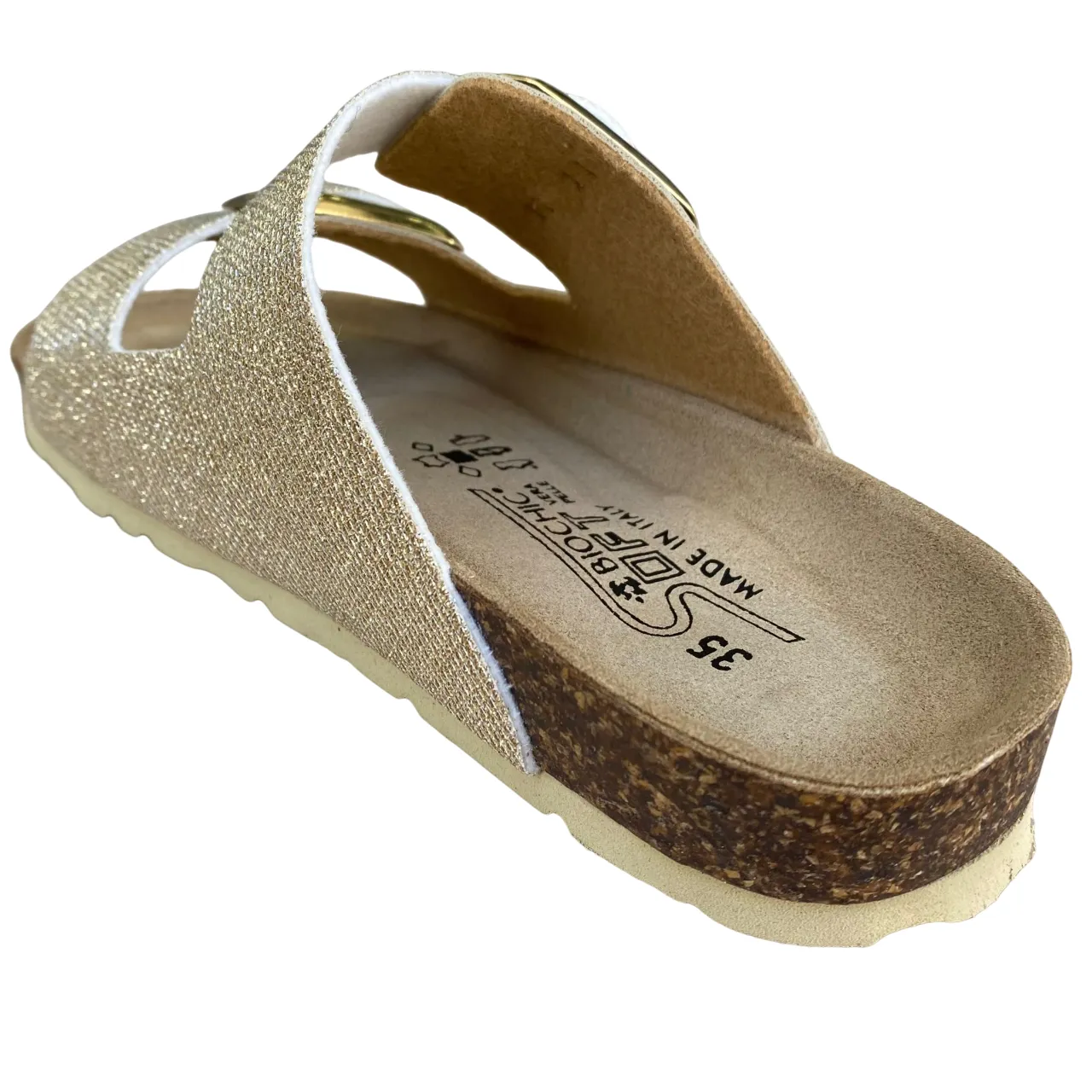 Mold resistant Biochic sandalo da donna con 2 fasce regolabili glitterate e plantare in pelle BC55215Yo oro