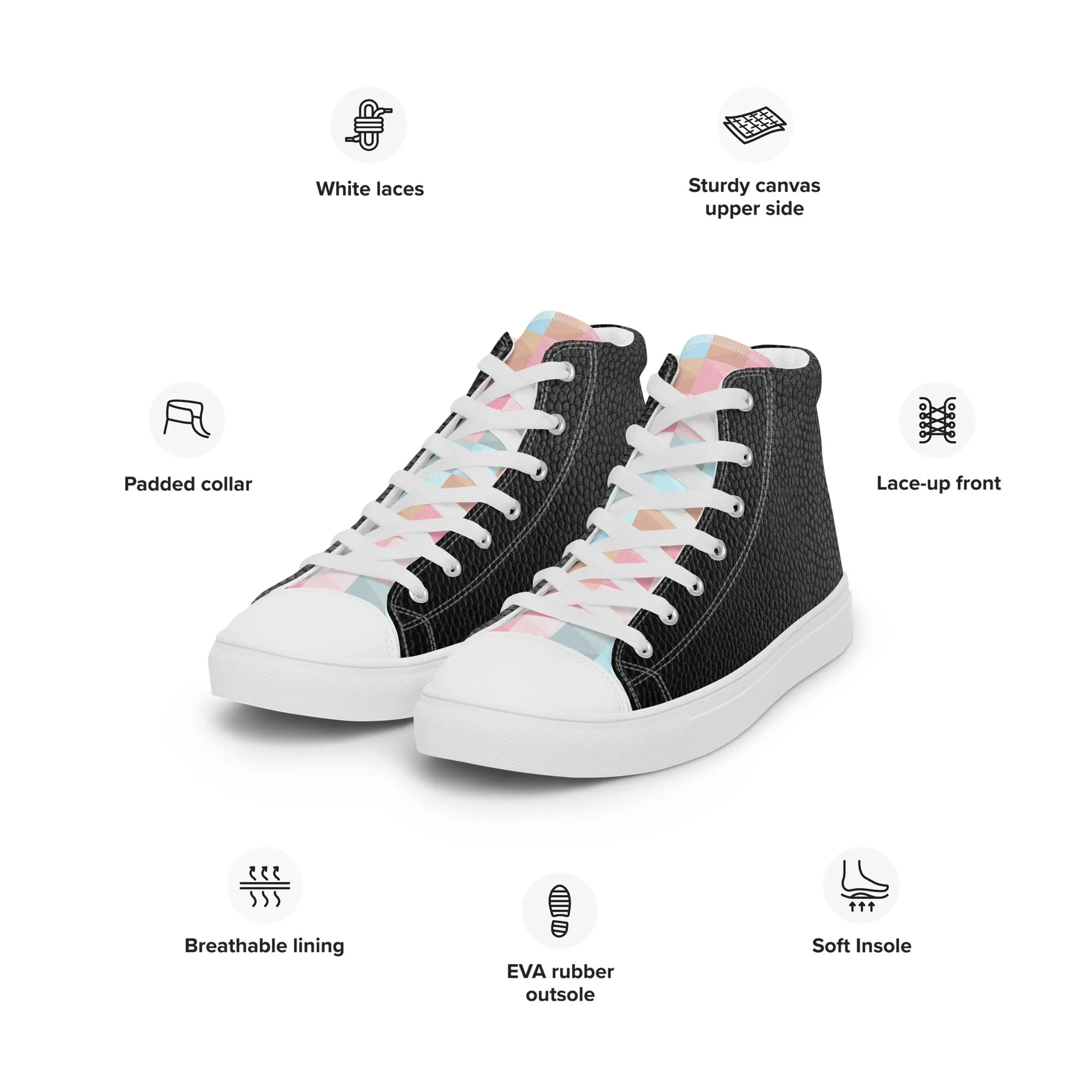 Black & Geo high top canvas shoes