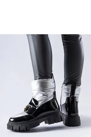 Black and silver lacquered snow boots