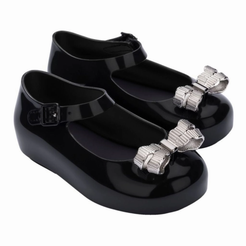 Sturdy flexibility Shock Use Black Glitter Bow Jelly Shoes