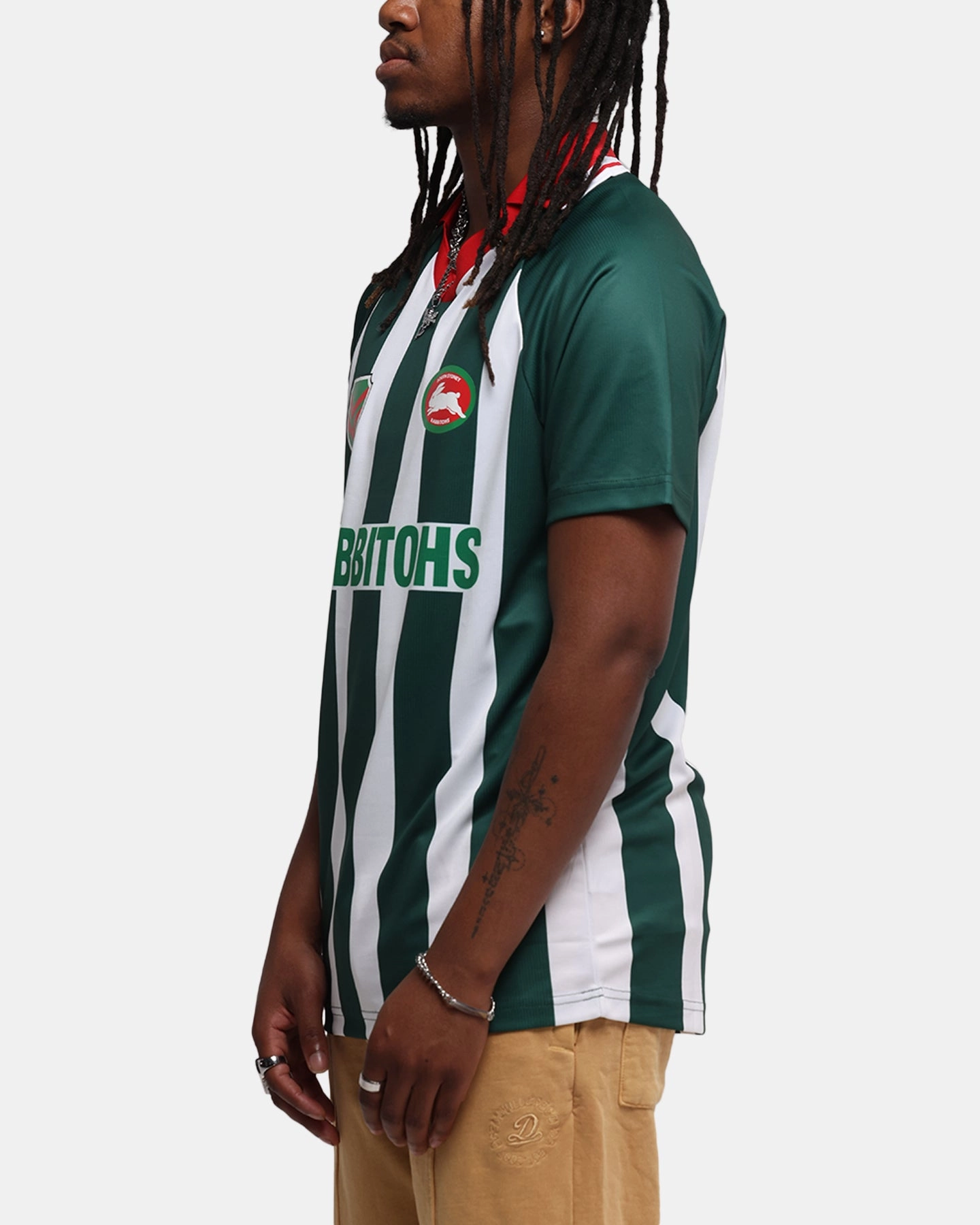 Slub Textured Surface Soft Layers Bleacher Athletic South Sydney Rabbitohs NRL 1908 Collared T-Shirt Official Team Colour