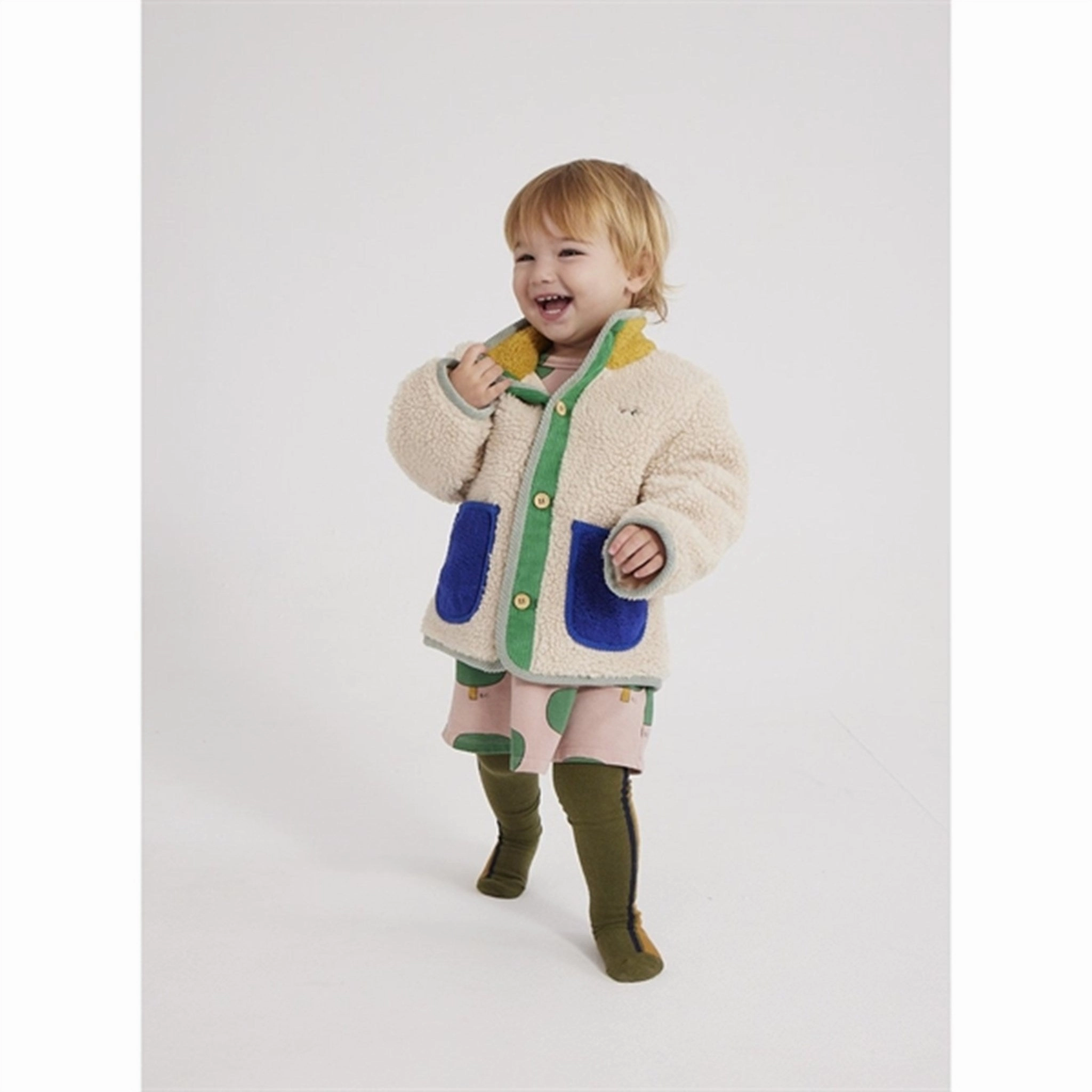 Water Resistant Shell Bobo Choses Beige Color Block Sheepskin Jacket