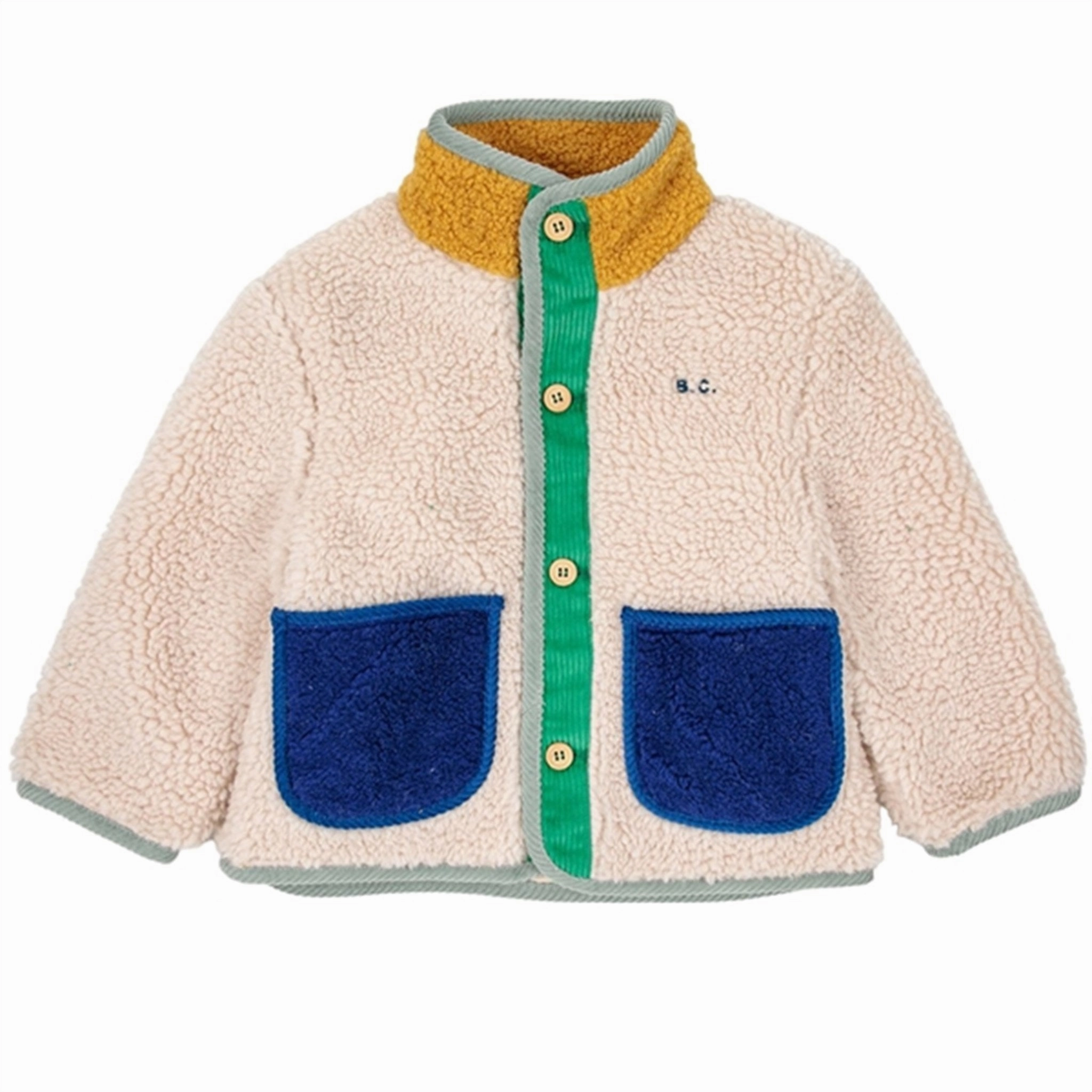 Ergonomic Sleeve Shaping Bobo Choses Beige Color Block Sheepskin Jacket