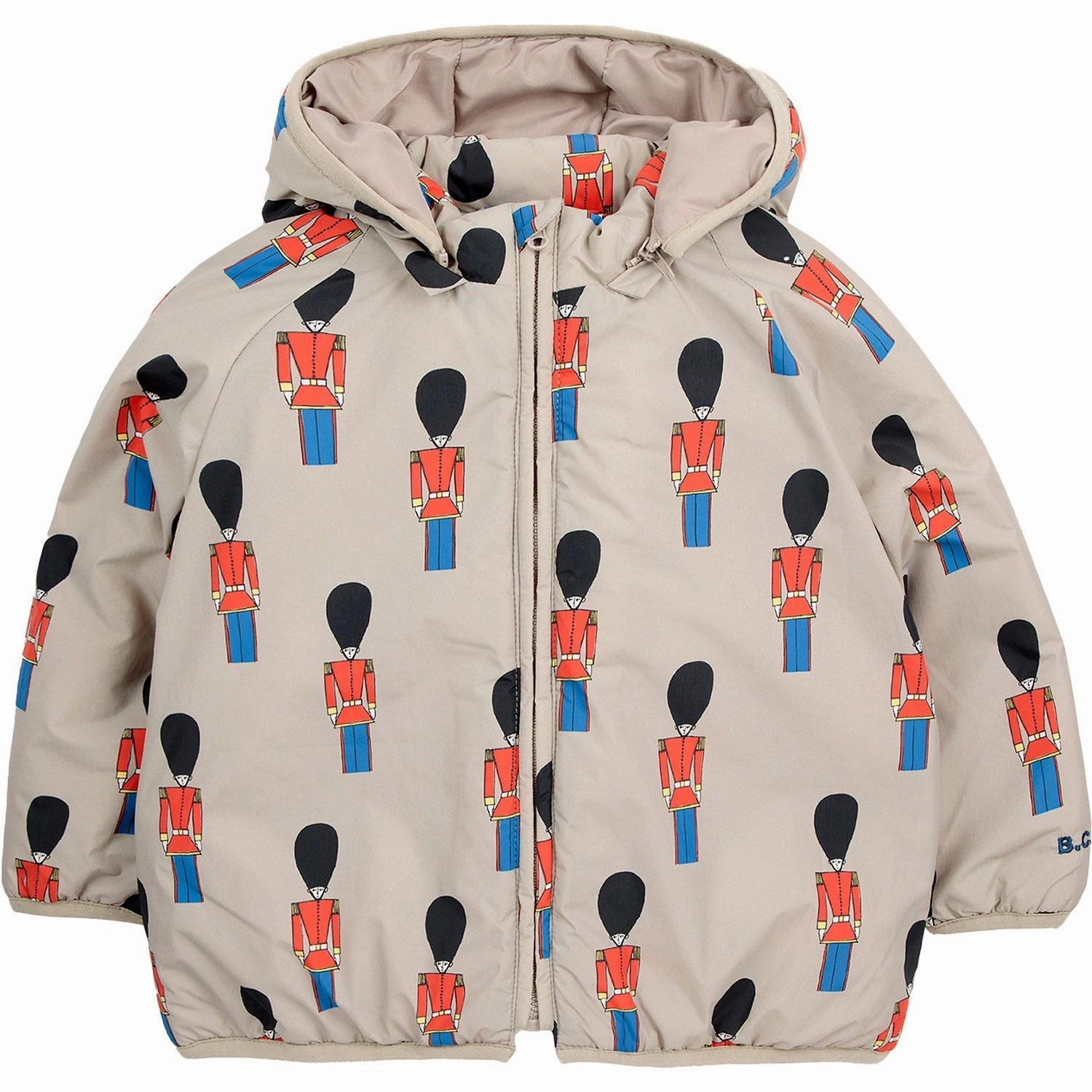 Bobo Choses Beige Little Tin Soldiers All Over Padded Anorak Snag Free Fabric Water Resistant Shell