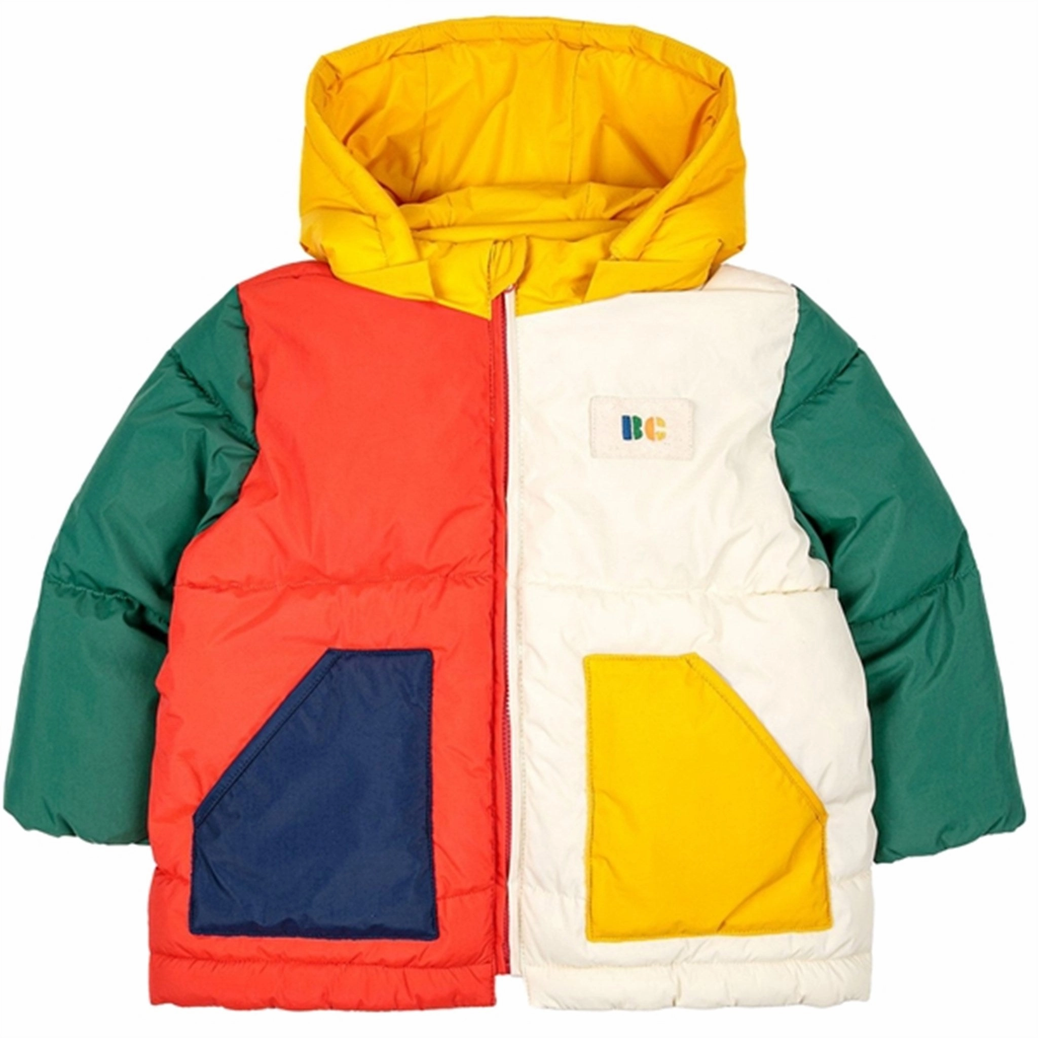Bobo Choses Green Color Block Hooded Jacket Quilted Lining Green Material