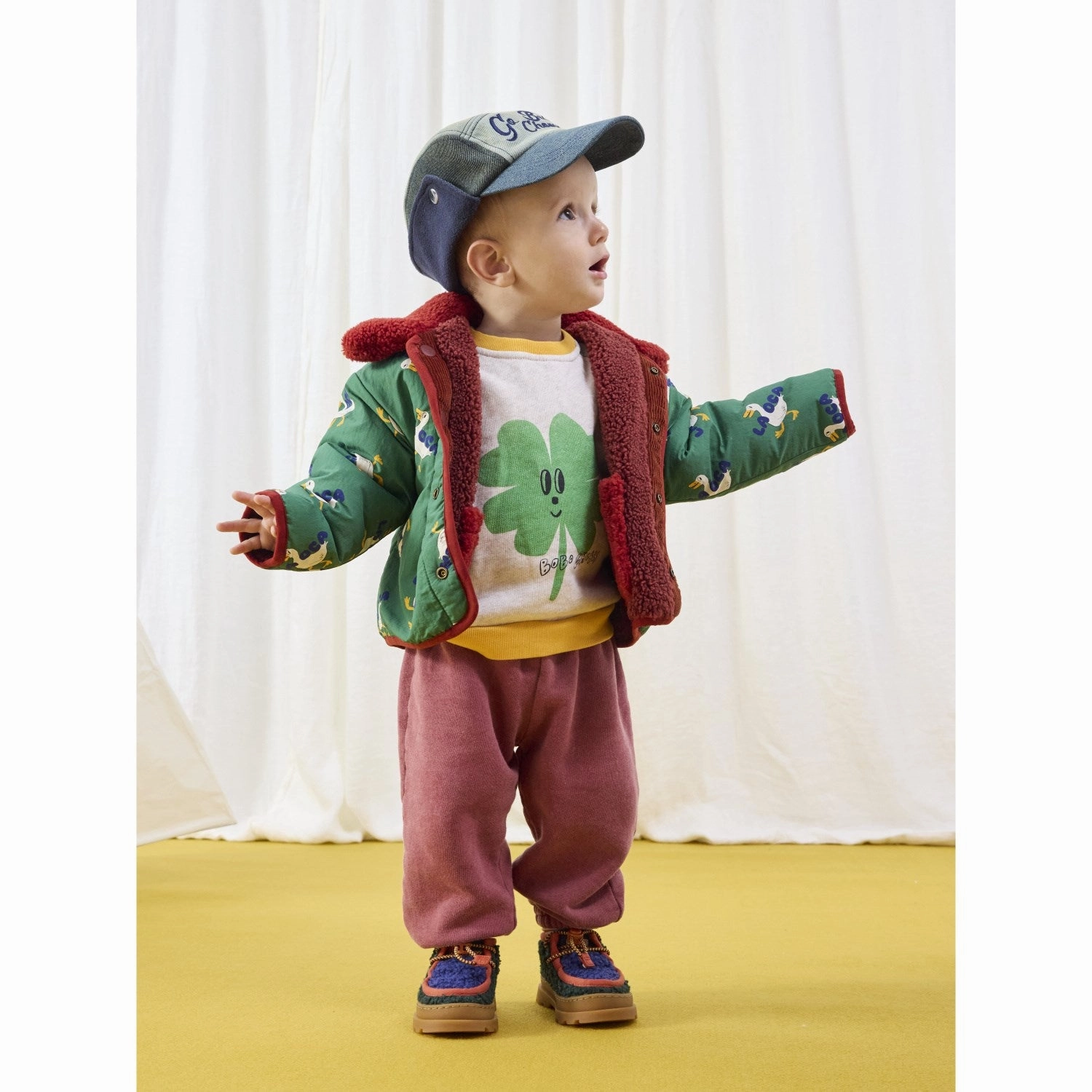 Bobo Choses Green La Oca All Over Reversible Sheepskin Jacket Soft Texture