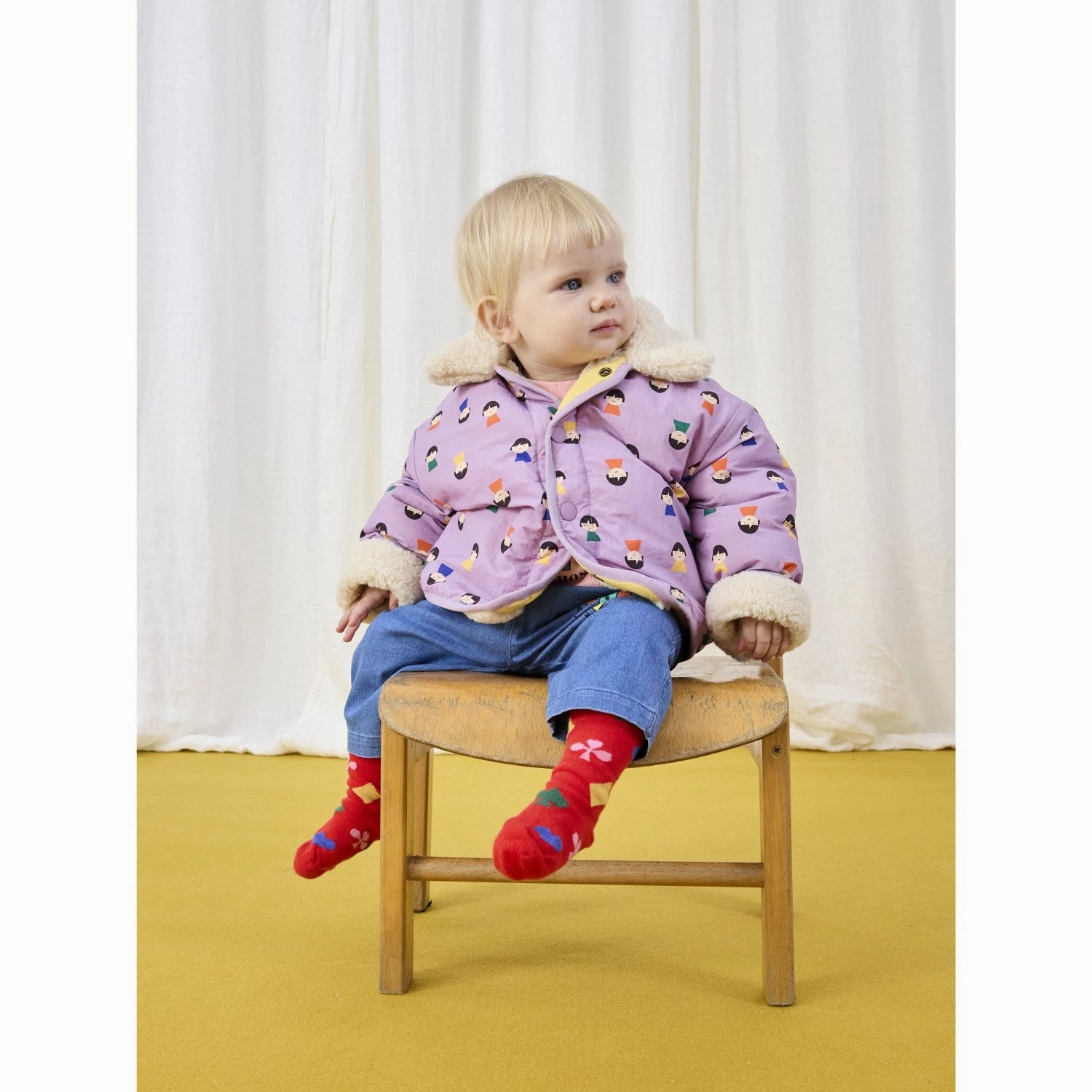 Bobo Choses Lavender Game Pawns All Over Reversible Sheepskin Jacket Quilted Interior