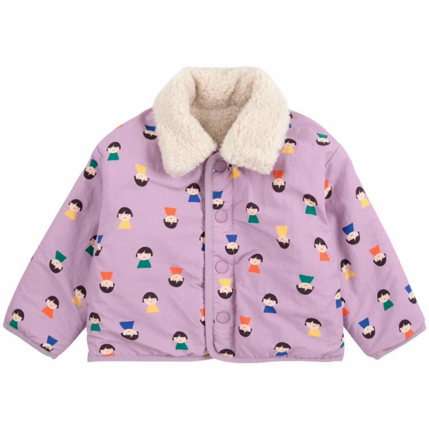 Cozy Hood Detail Bobo Choses Lavender Game Pawns All Over Reversible Sheepskin Jacket