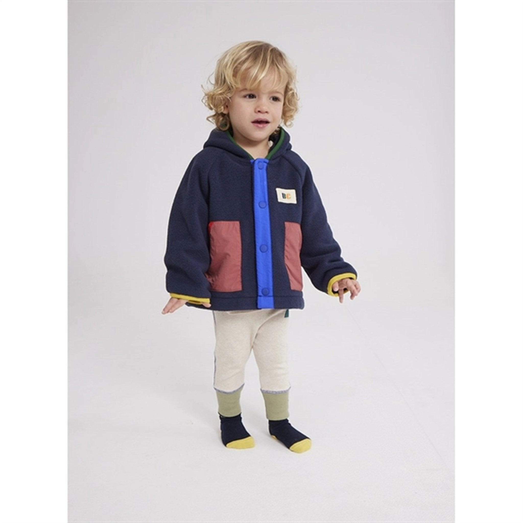 Bobo Choses Midnight Blue Color Block Polar Hooded Jacket Durable Water Repellent Finish
