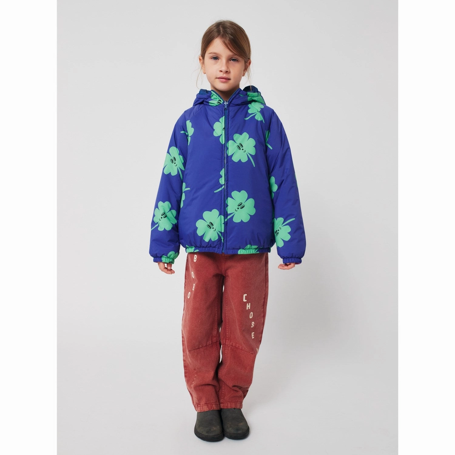 Modern Drop Tail Hem All Season Versatility Bobo Choses Purple Lucky Clover All Over Reversible Anorak