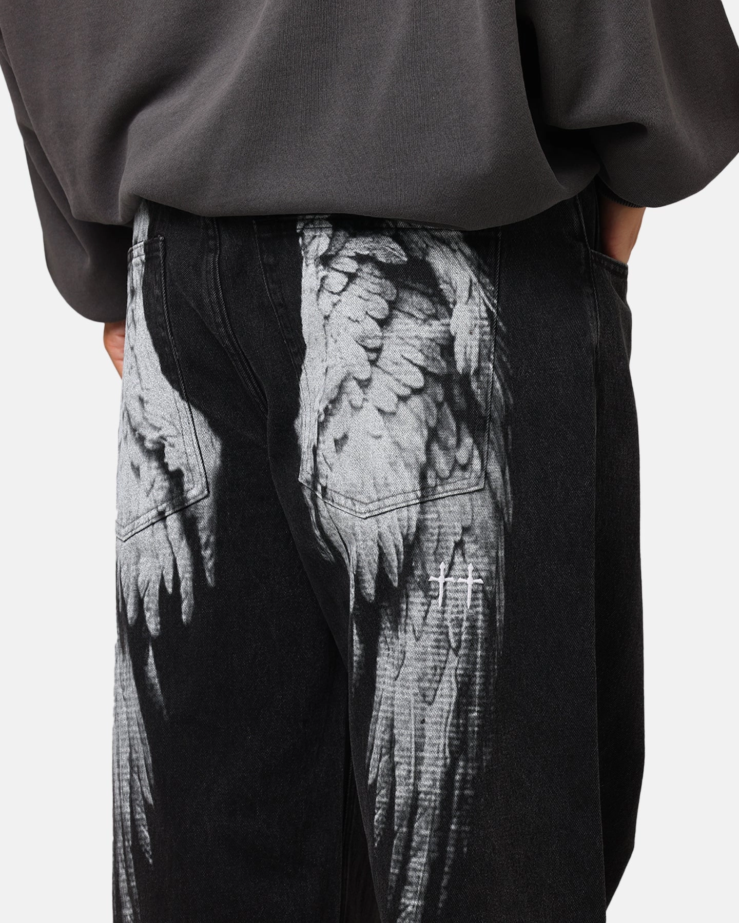 Stay Comfortable Laser Cut Edges Saint Morta Amplus Afterlife Jeans Black Shadow