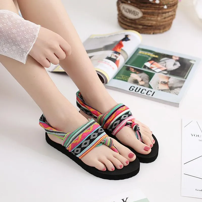 Bohemian Wrapped Flip-Flops Women Slippers Flat-bottomed Fashion Wear Non-slip Beach Shoes
