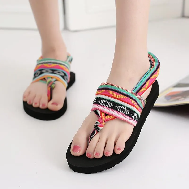 Bohemian Wrapped Flip-Flops Women Slippers Flat-bottomed Fashion Wear Non-slip Beach Shoes