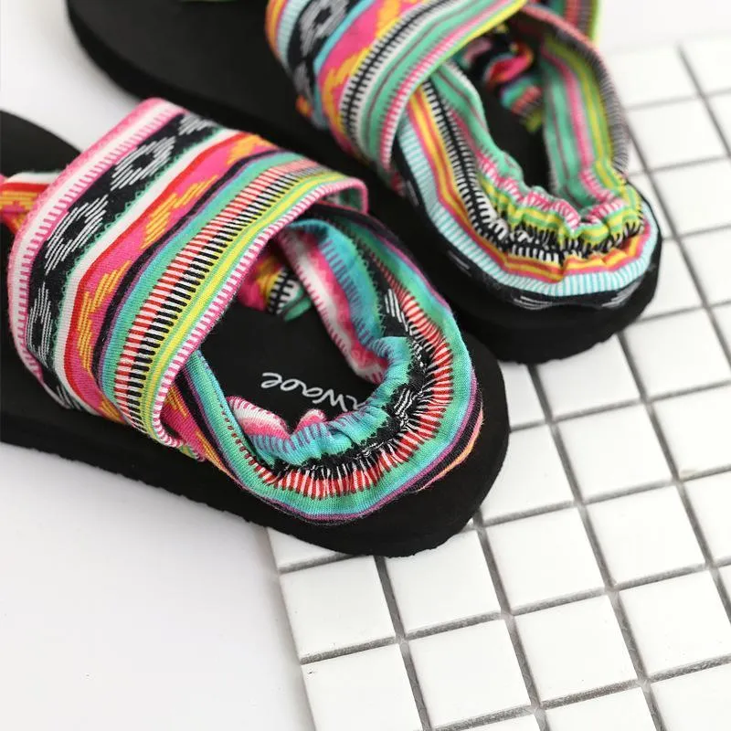Bohemian Wrapped Flip-Flops Women Slippers Flat-bottomed Fashion Wear Non-slip Beach Shoes