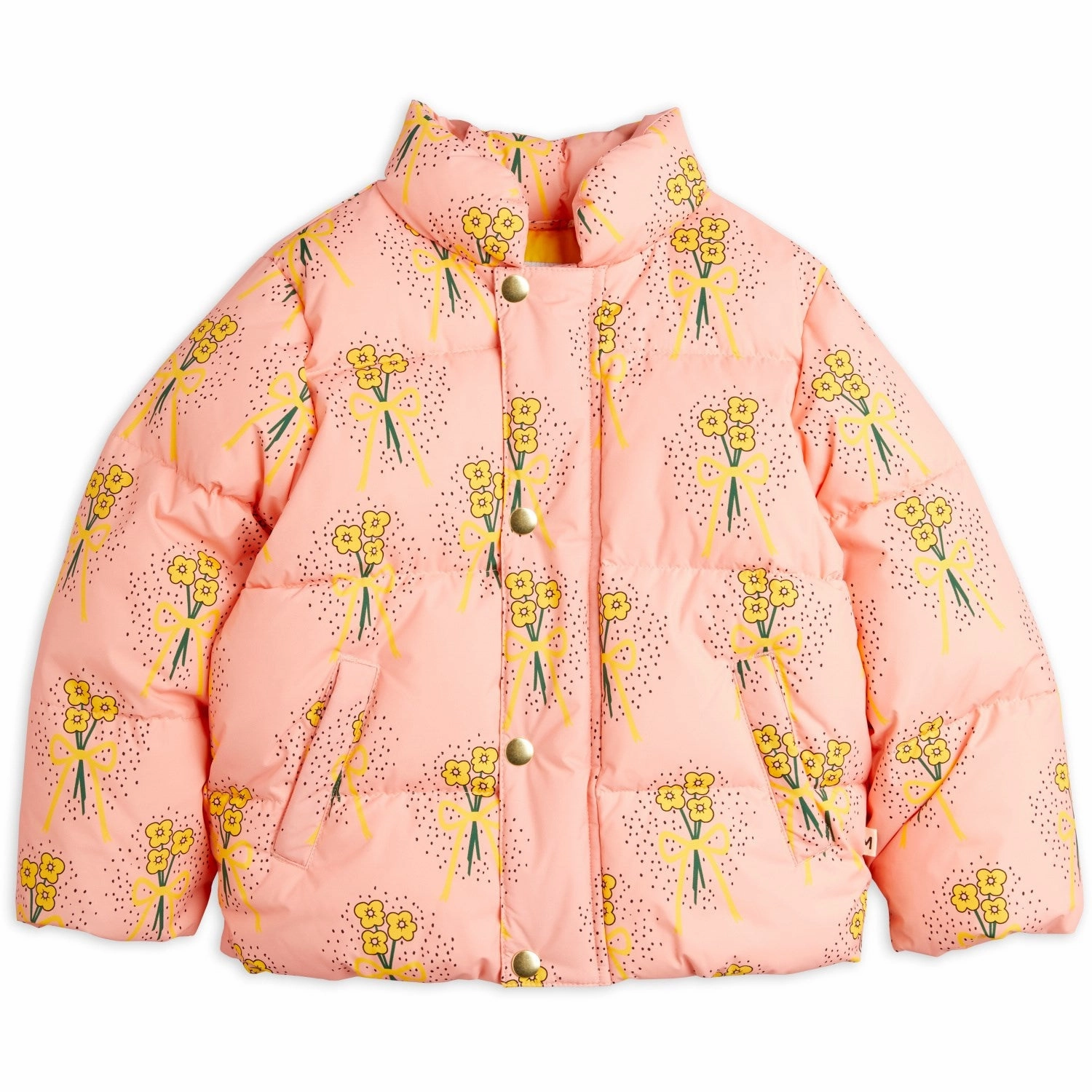 Waterproof Shell Shock Absorbent Padding Mini Rodini Pink Winter Flowers Aop City Puffer Jacket