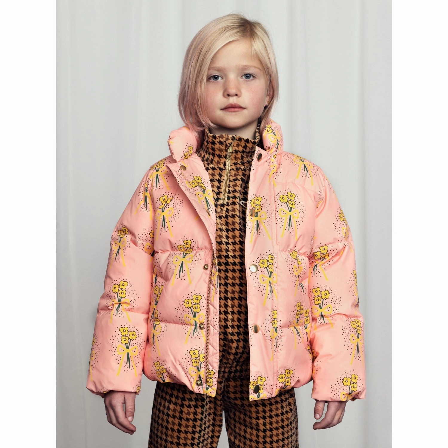 Magnetic Closure Options Very Cold Mini Rodini Pink Winter Flowers Aop City Puffer Jacket