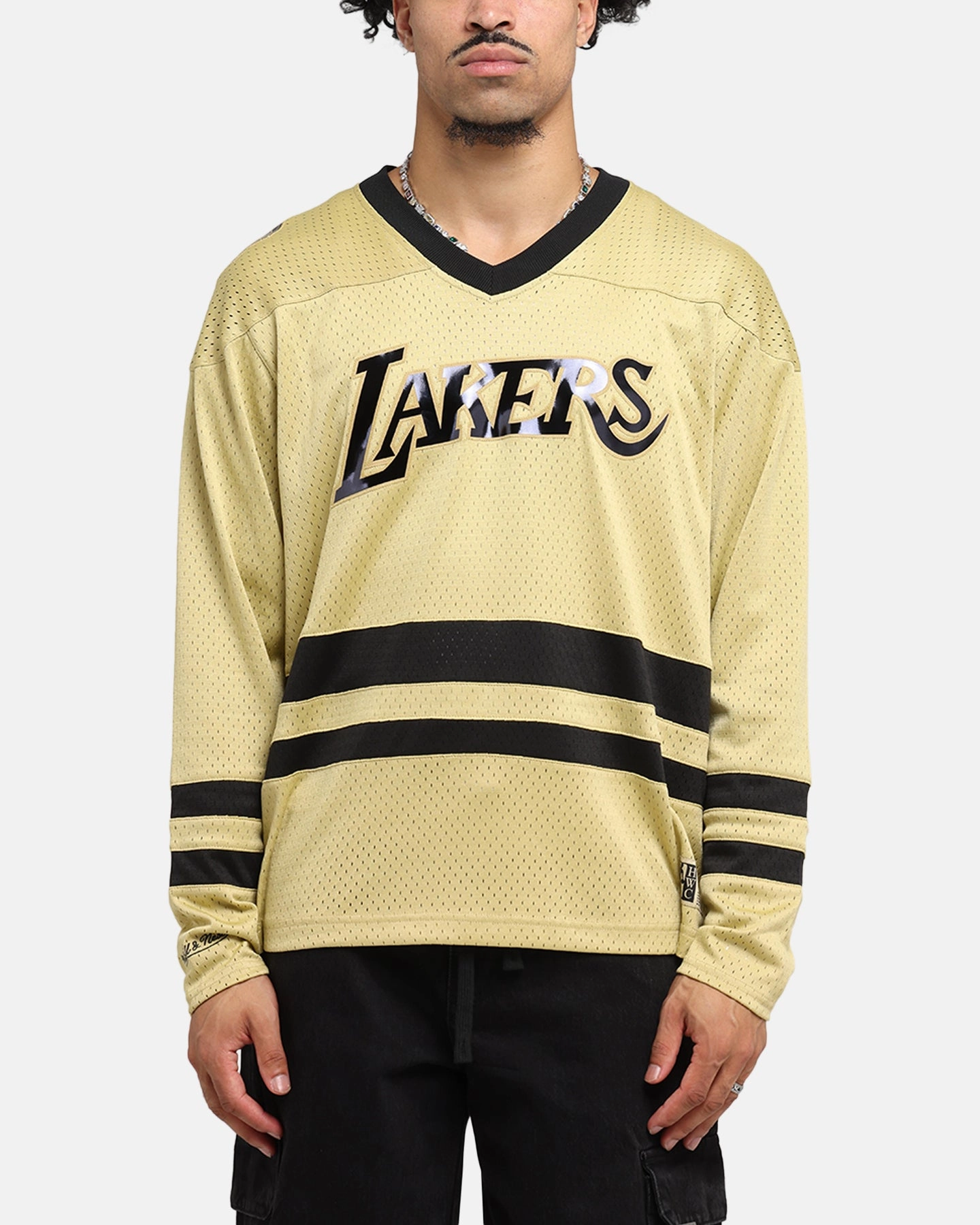 Mitchell & Ness Los Angeles Lakers Chrome Jersey Khaki Compression Fit Enhanced Durability Reinforcement