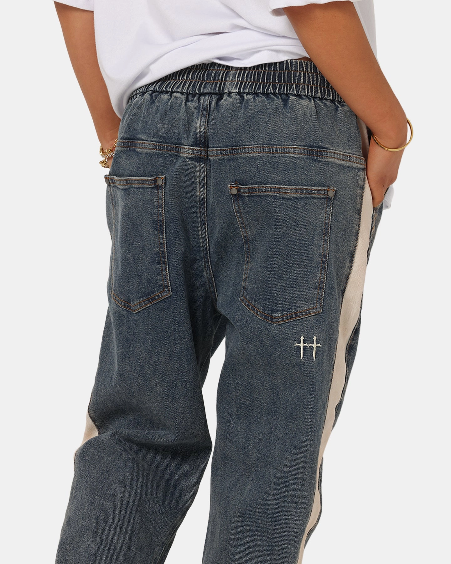 Active Stretch Double Stitched Saint Morta Sidewinder Denim Joggers Dirty Denim
