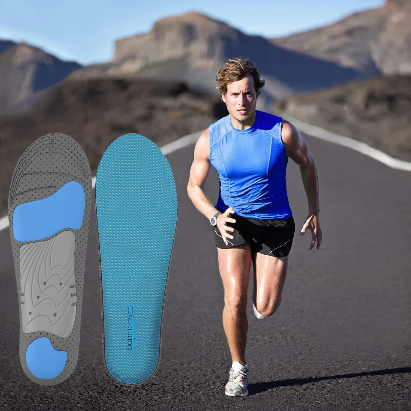 bonmedico High Performance Gel Insoles for Sports & Leisure, Shock Absorbing Insoles for Ideal Cushioning Support for Foot & Joint Problems, Shoe Insoles for Women & Men Incl. Gel Pad (1 Pair)