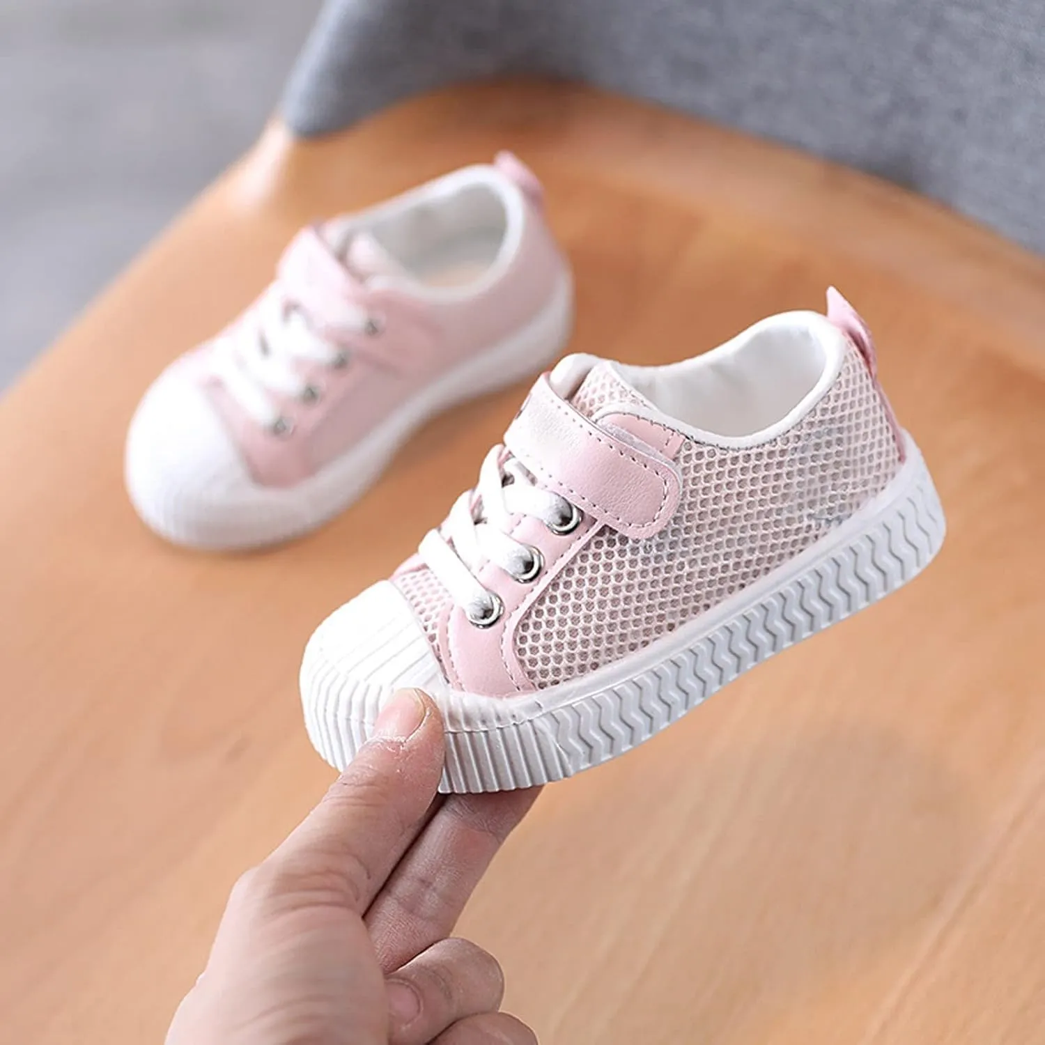 Boys Girls Mesh Shoes Toddler Lace up Canvas Shoes Flat Tennis Shoes Hook and Loop Ribbing Surrounding Sneaker