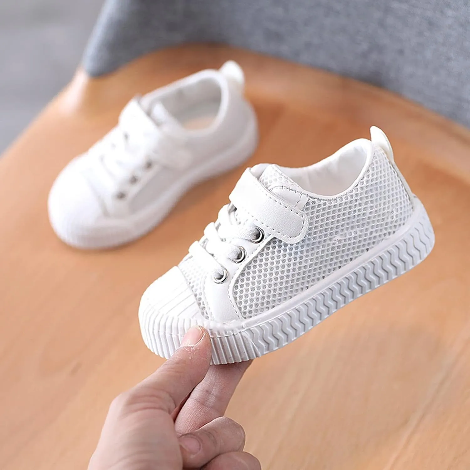 Boys Girls Mesh Shoes Toddler Lace up Canvas Shoes Flat Tennis Shoes Hook and Loop Ribbing Surrounding Sneaker