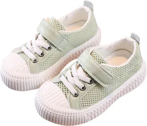 Boys Girls Mesh Shoes Toddler Lace up Canvas Shoes Flat Tennis Shoes Hook and Loop Ribbing Surrounding Sneaker