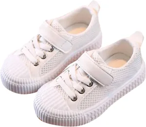 Boys Girls Mesh Shoes Toddler Lace up Canvas Shoes Flat Tennis Shoes Hook and Loop Ribbing Surrounding Sneaker
