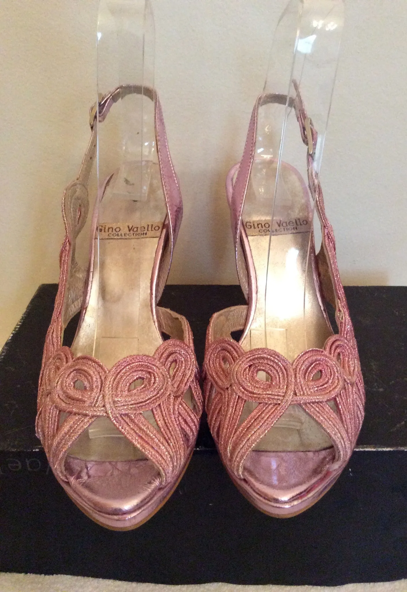 BRAND NEW GINO VAELLO PINK METALLIC PEEPTOE SLINGBACK HEELS SIZE 4/37