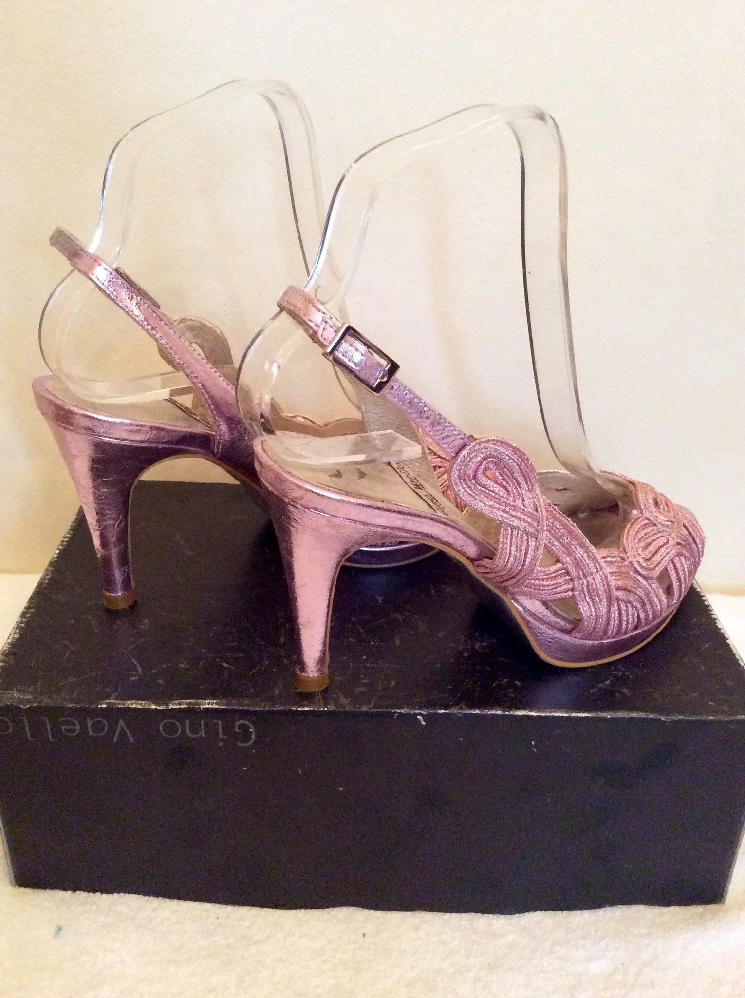 BRAND NEW GINO VAELLO PINK METALLIC PEEPTOE SLINGBACK HEELS SIZE 4/37