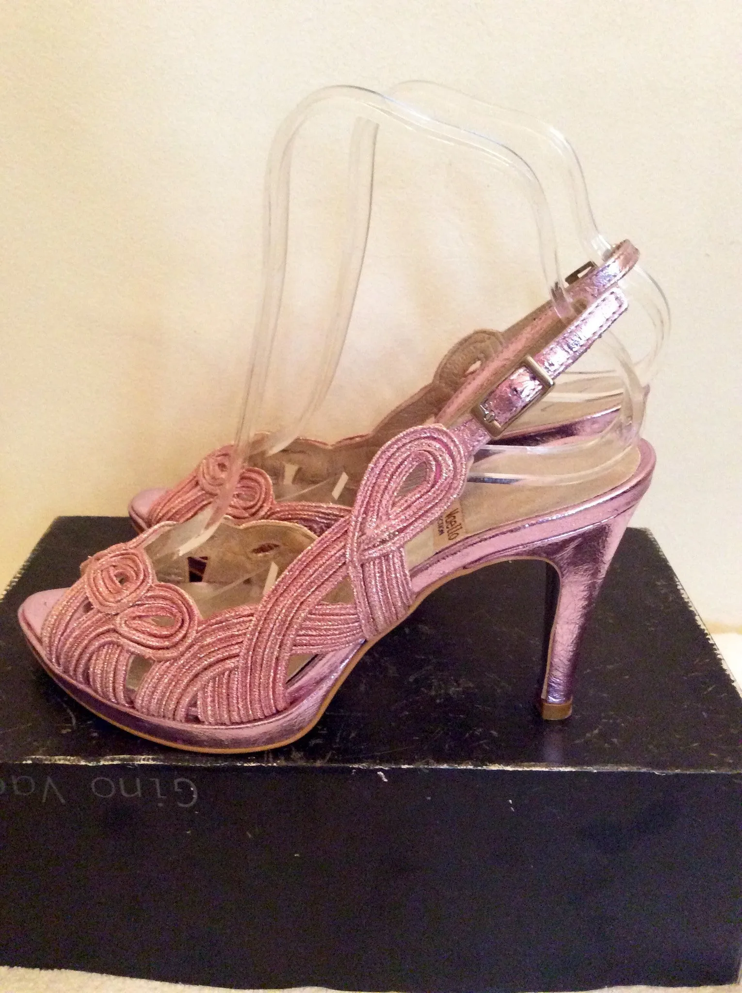 BRAND NEW GINO VAELLO PINK METALLIC PEEPTOE SLINGBACK HEELS SIZE 4/37