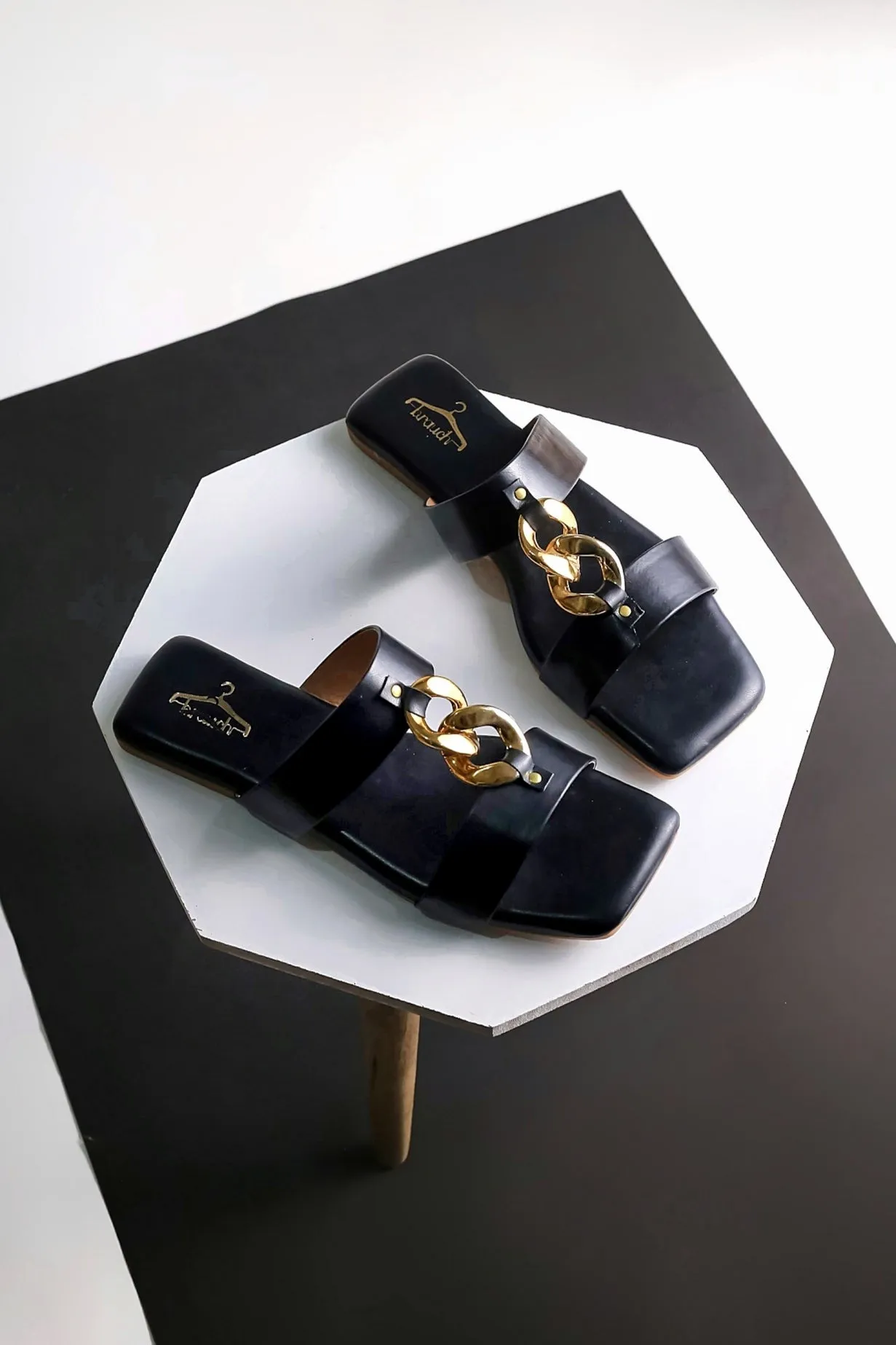 Brauch Women Black Dual Strap Embellished Buckle Flats