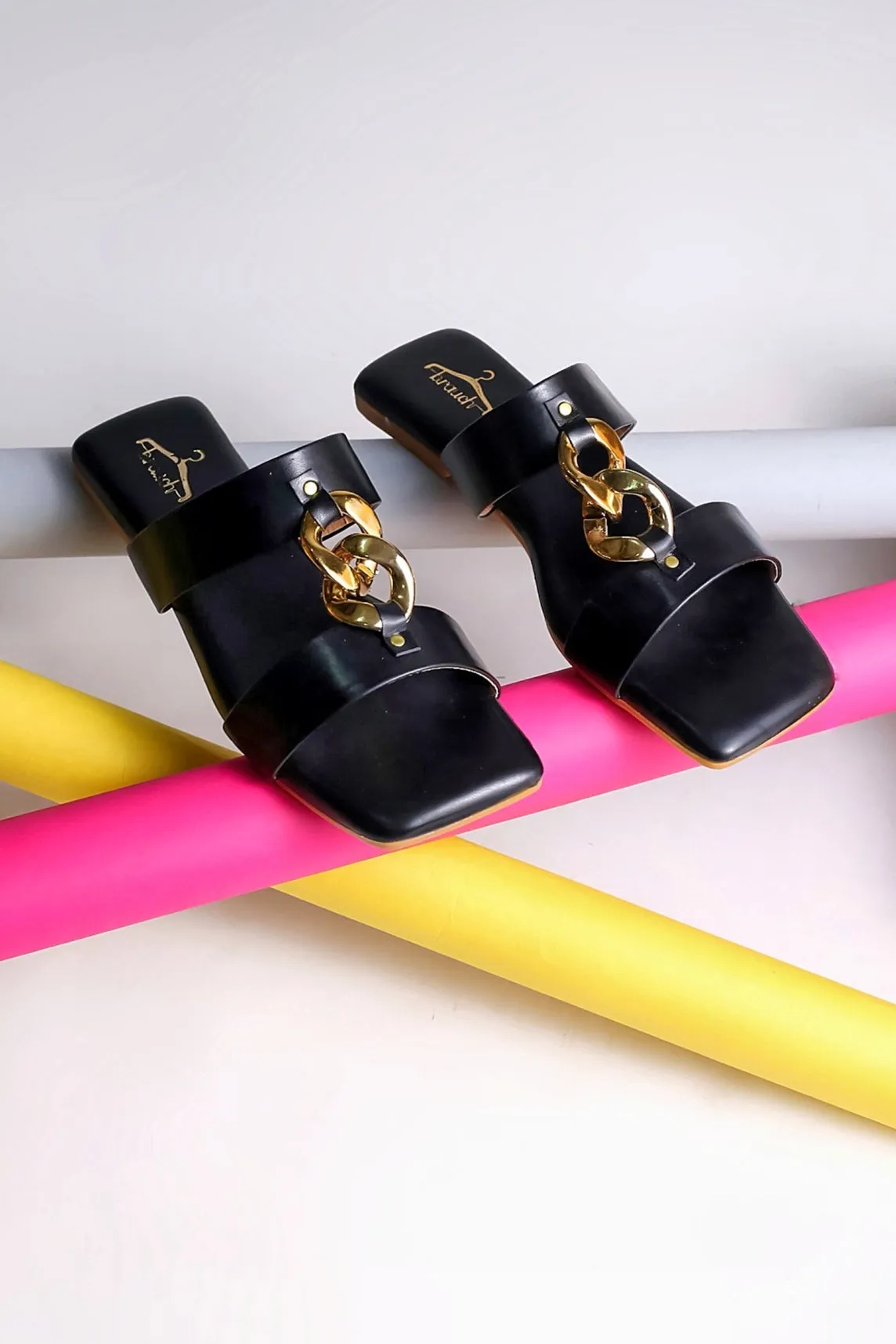 Brauch Women Black Dual Strap Embellished Buckle Flats