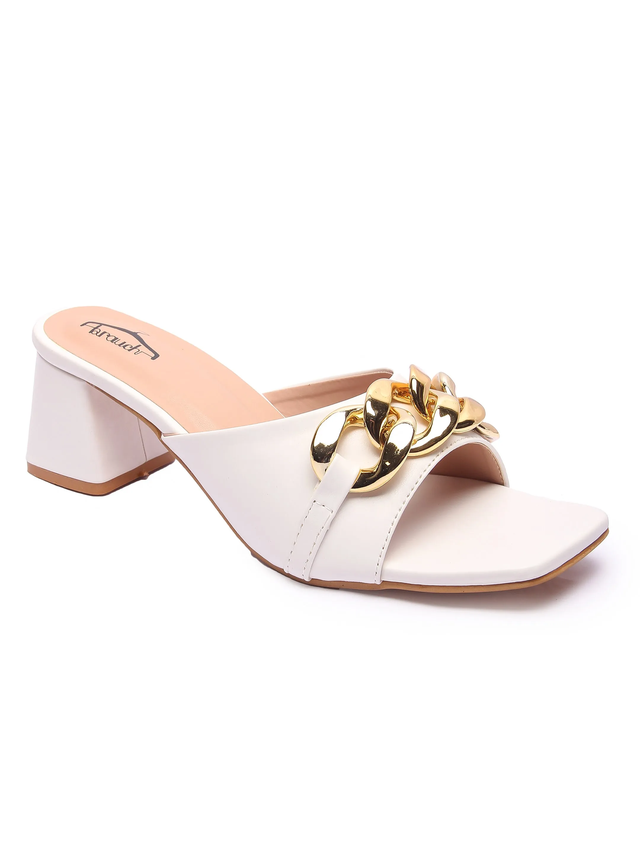 Brauch Women White Buckle Block Heel