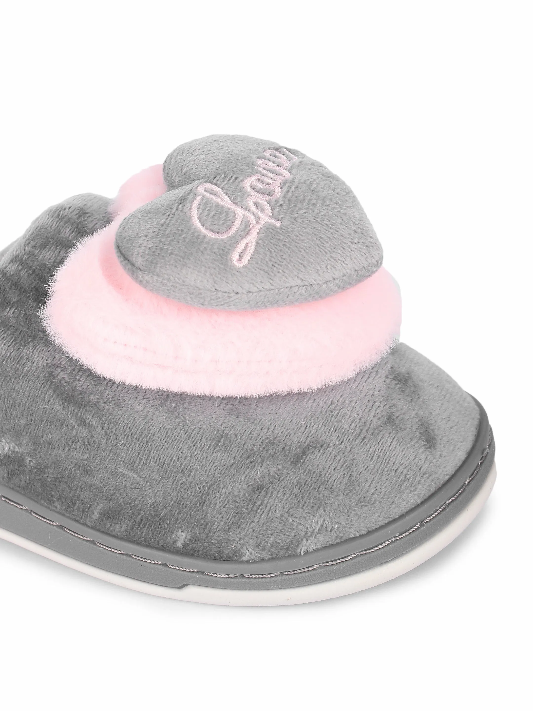 Brauch Women's Grey Love Heart Fur Winter Slippers