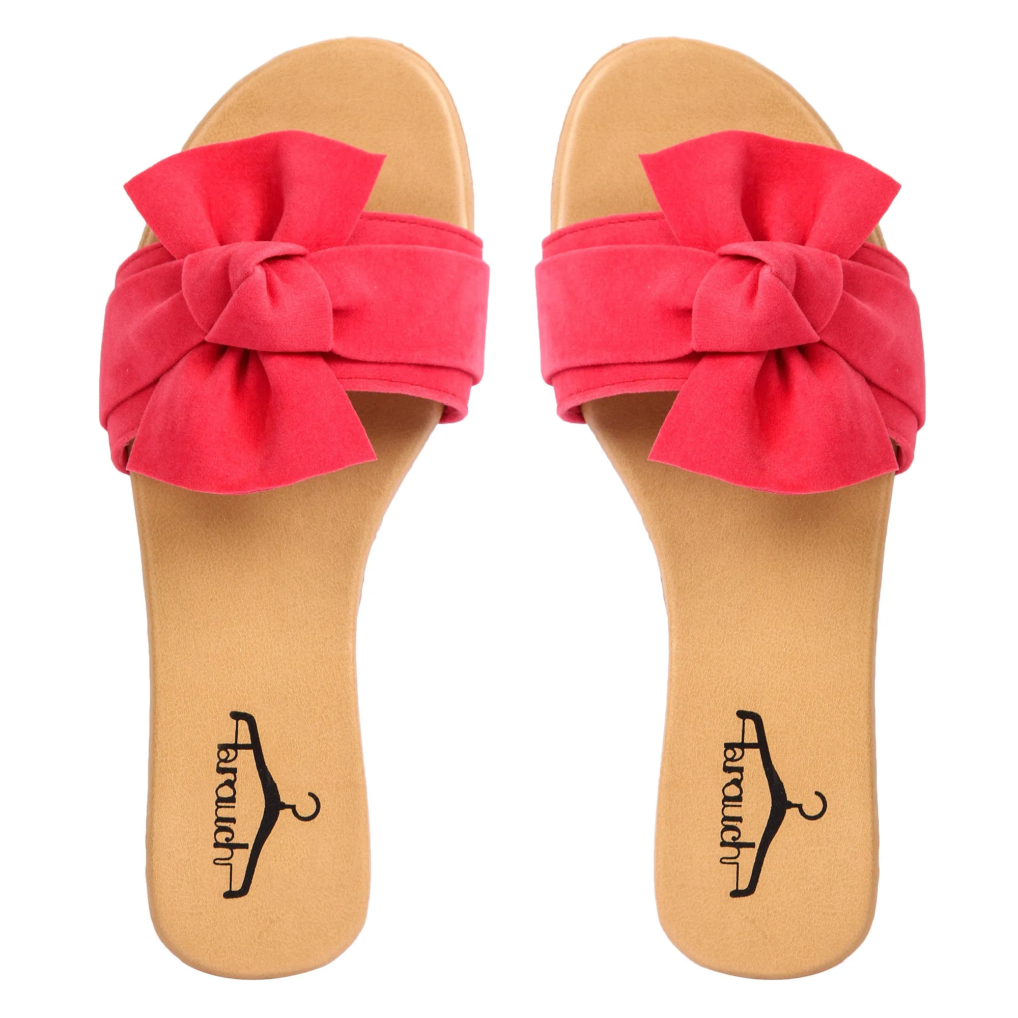 Brauch Women's Pink Suede Bow Flats Slides
