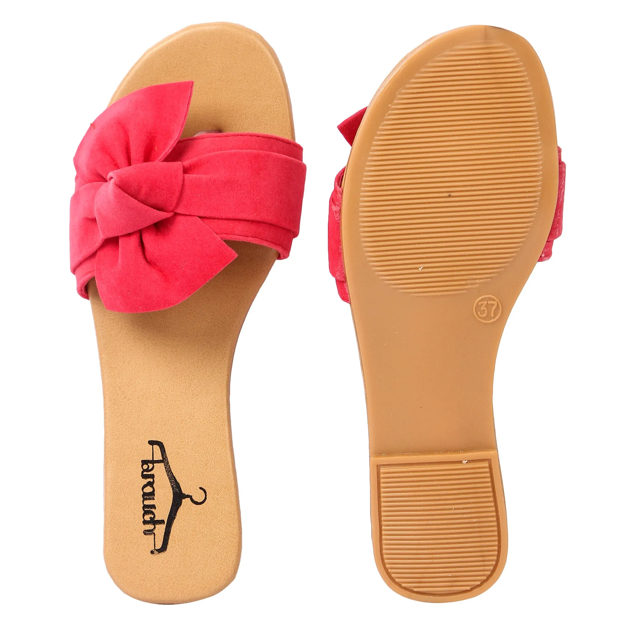 Brauch Women's Pink Suede Bow Flats Slides