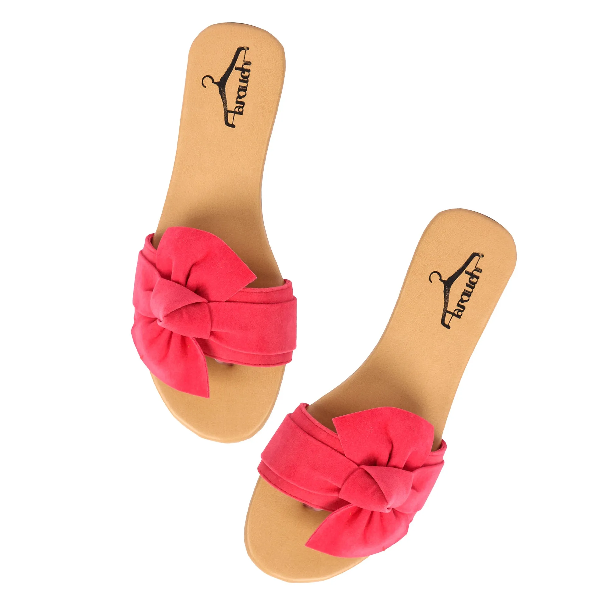 Brauch Women's Pink Suede Bow Flats Slides