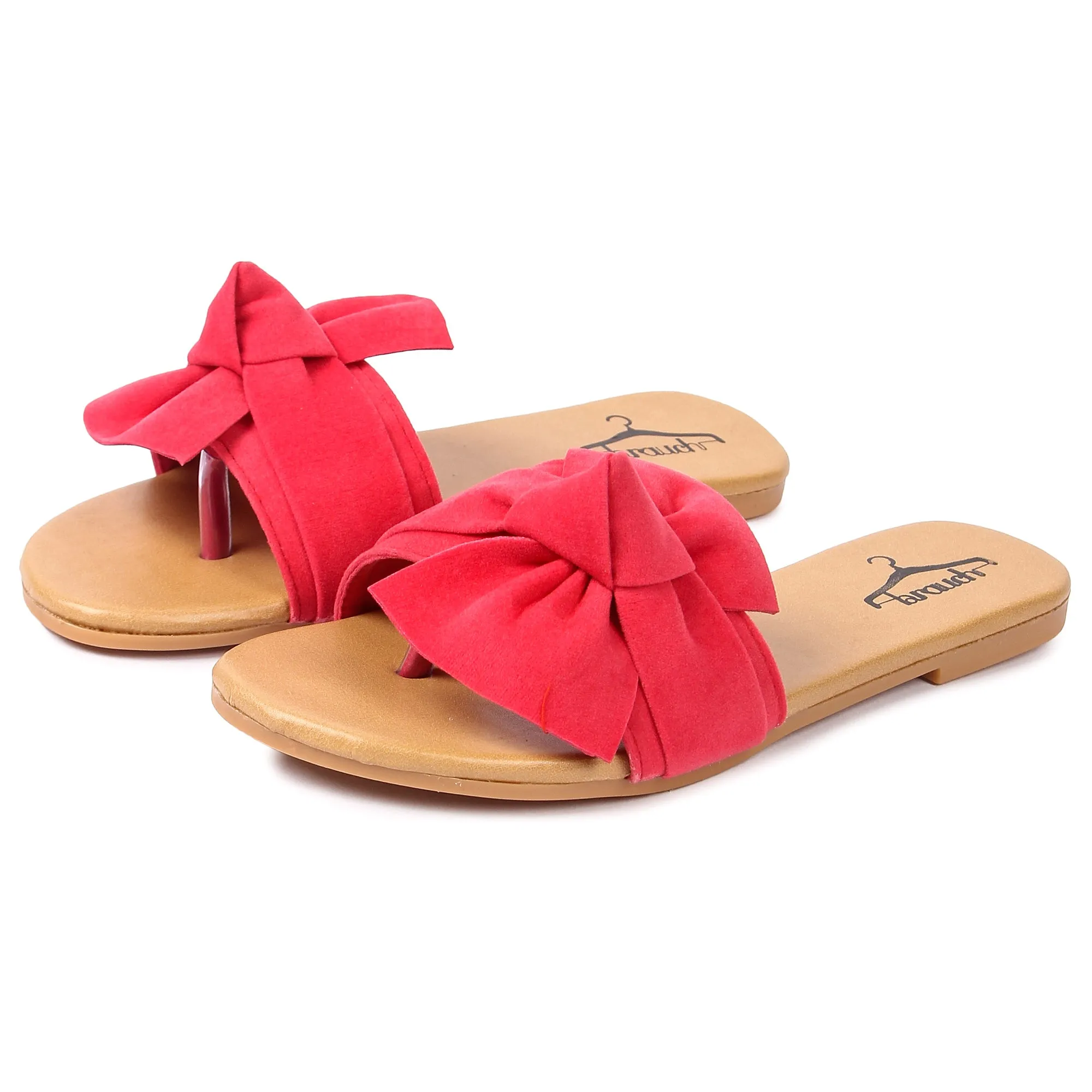 Brauch Women's Pink Suede Bow Flats Slides