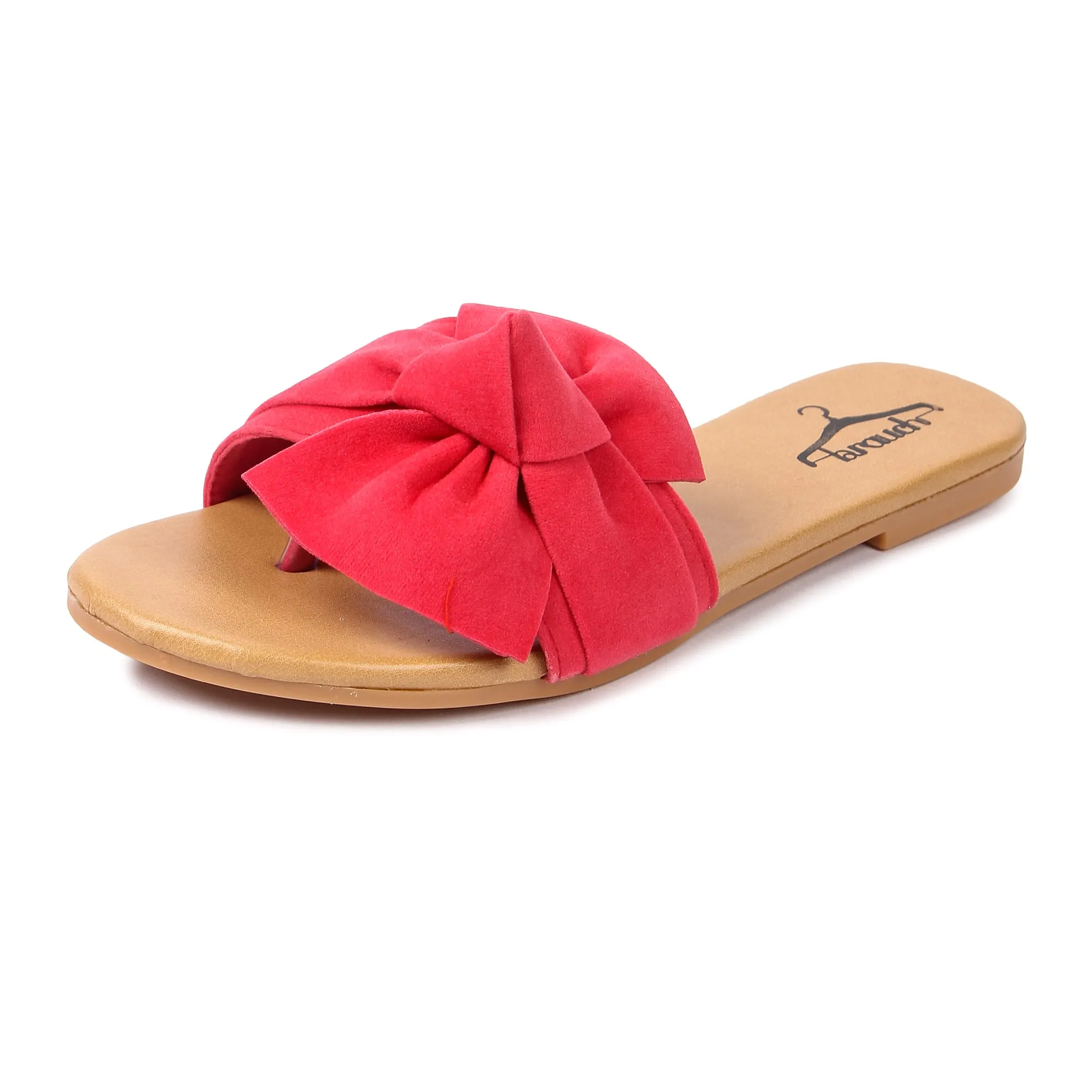 Brauch Women's Pink Suede Bow Flats Slides