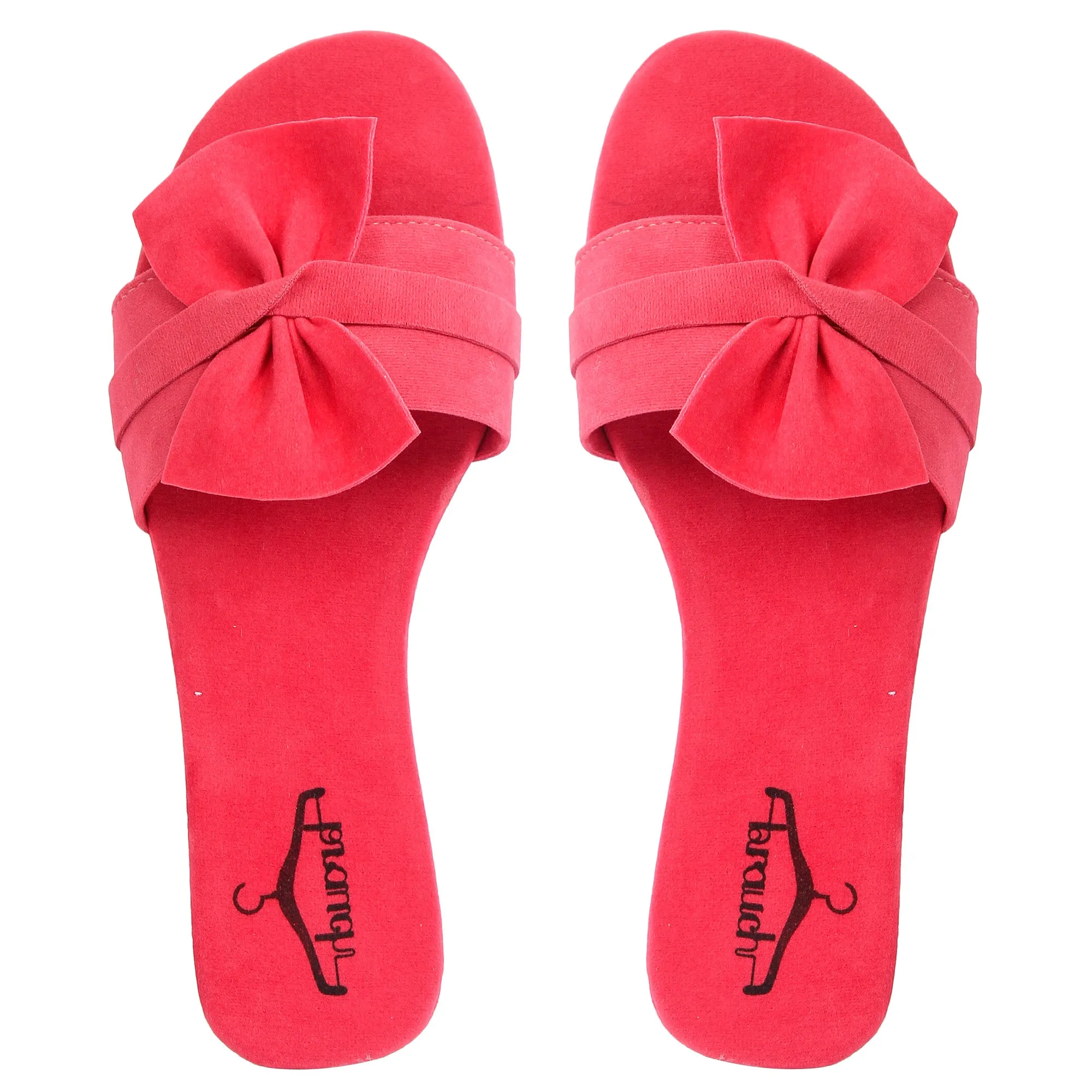 Brauch Women's Pink Suede Bow Flats/Slippers