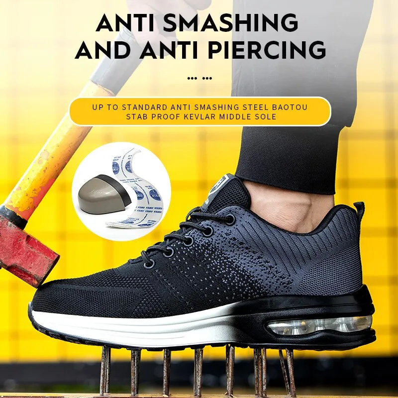Breathable Men Work Safety Shoes Anti-smashing Steel Toe Cap Summer Boots Construction Indestructible Air Sneakers Men Shoes