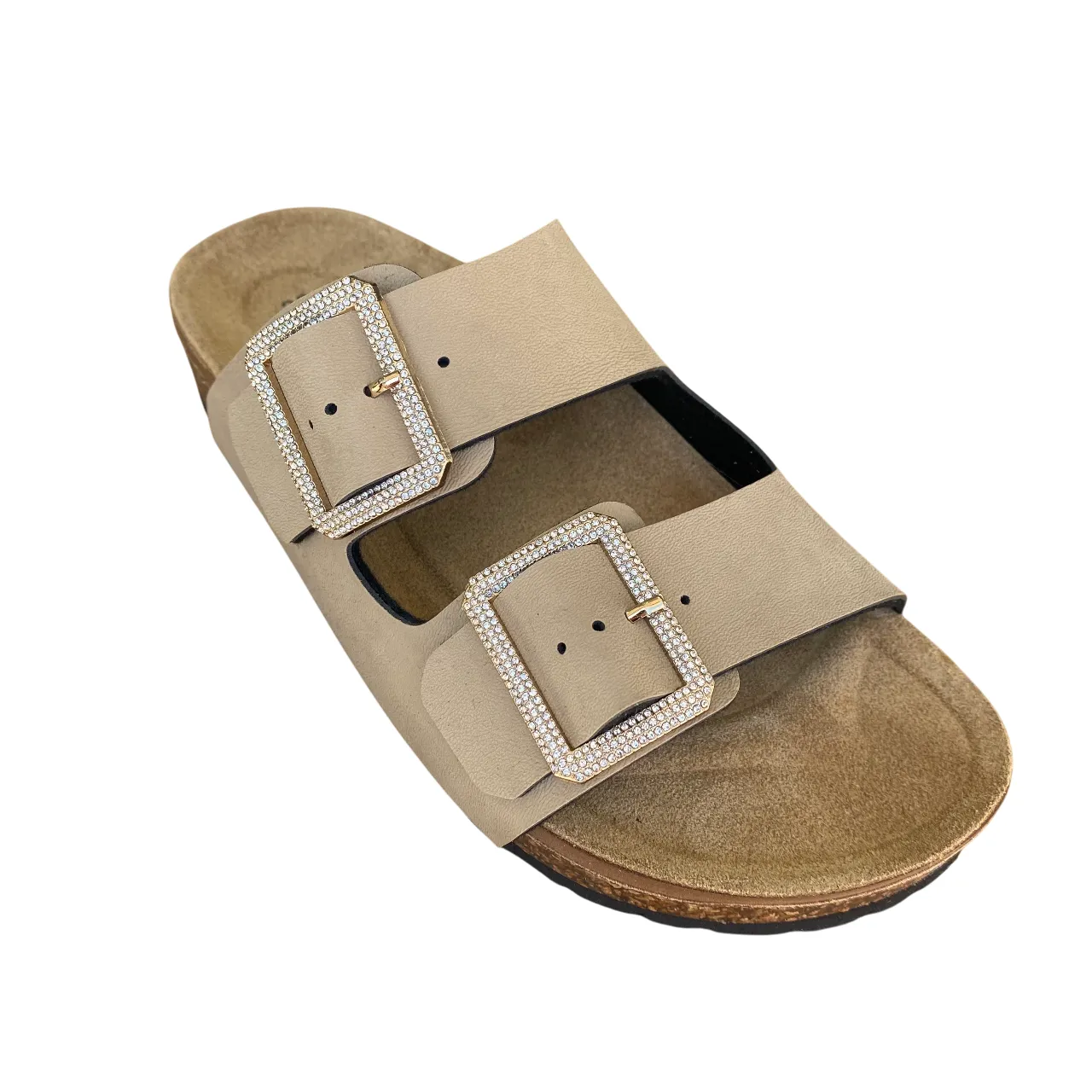 Goldstar ciabatta da donna sottopiede in pelle con 2 fibbie con strass GS31801QS sabbia Light Outdoor Shoes Step In