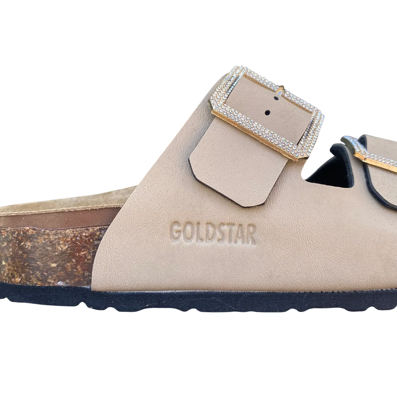 Goldstar ciabatta da donna sottopiede in pelle con 2 fibbie con strass GS31801QS sabbia Chic Vacation Sandals Grip Enhancement