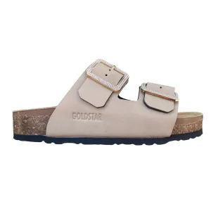 Cushioning Midsole Goldstar ciabatta da donna sottopiede in pelle con 2 fibbie con strass GS31801QS sabbia