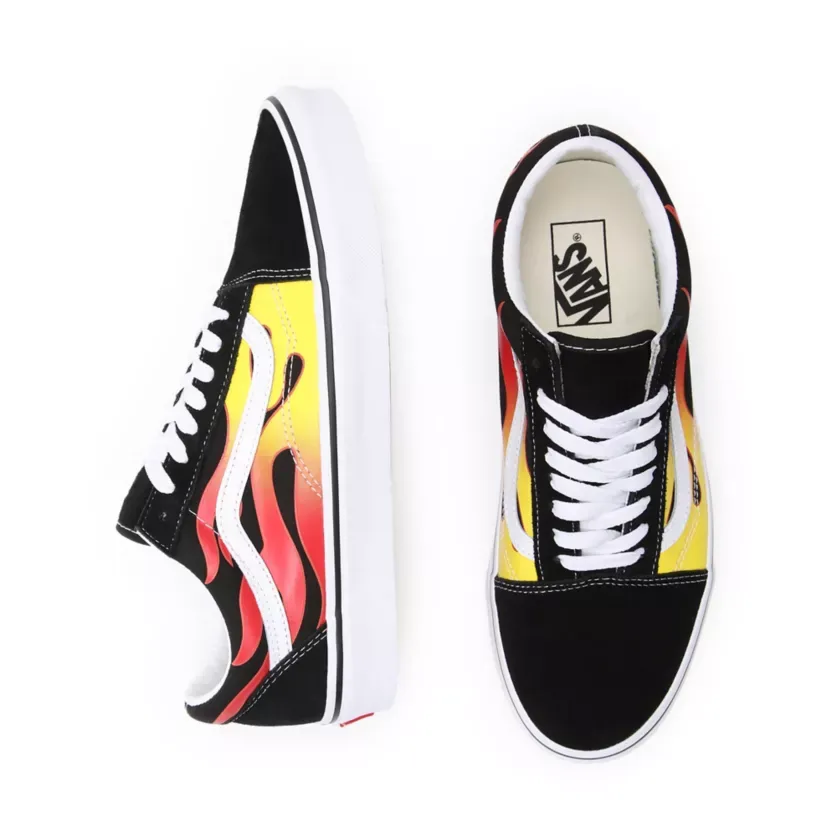 Vans scarpa sneakers da adulto con stampa fiammata Old Skool Flame VN0A38G1PHN1 nero-bianco-fiamme anti - microbial coating shoes Themed Run