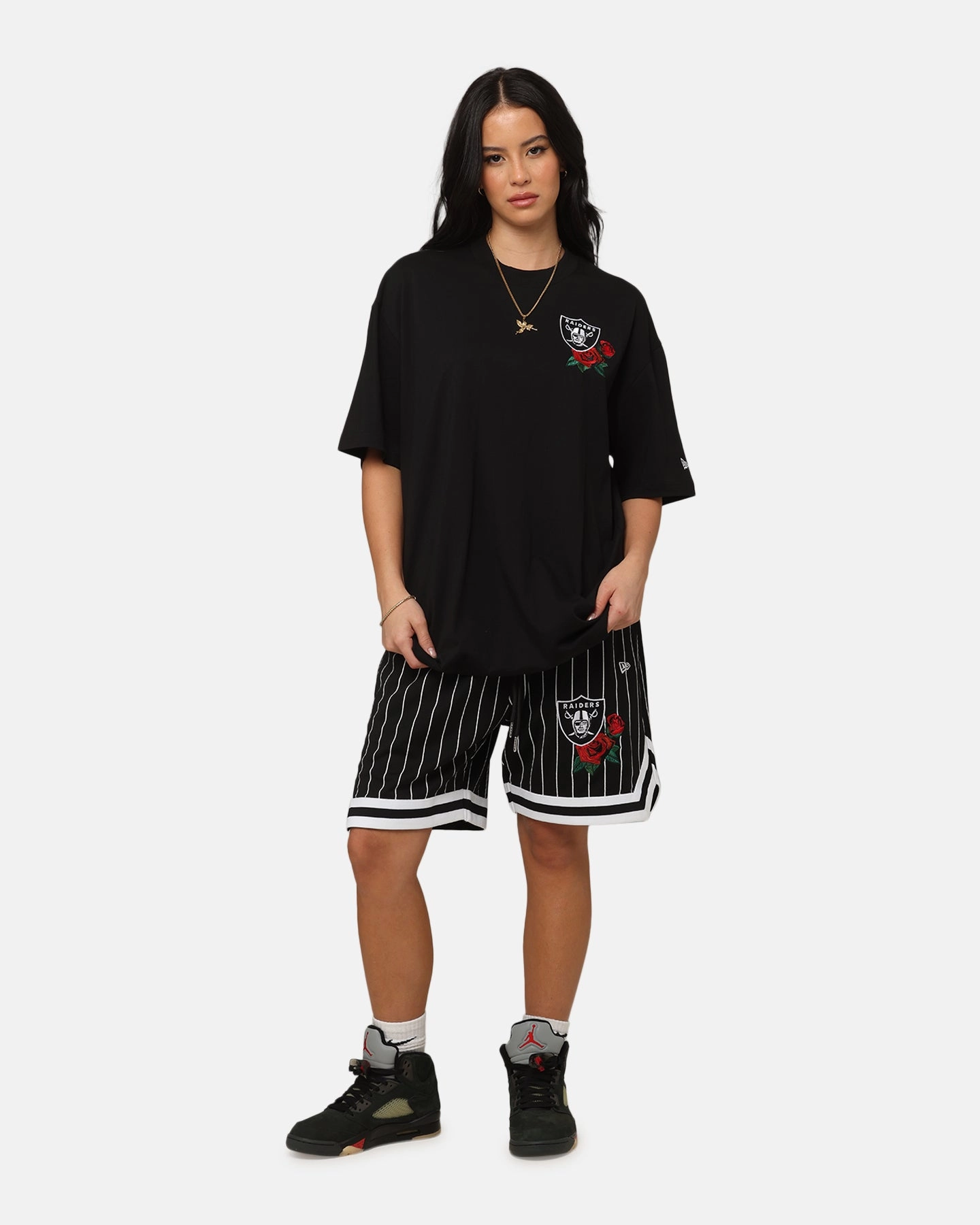 Chill Design Heathered Texture New Era Las Vegas Raiders Rose Oversized T-Shirt Black