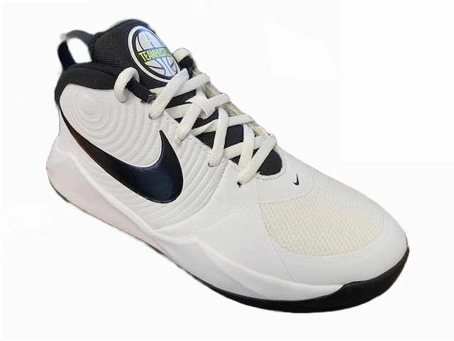Nike scarpa da pallacanestro da ragazzi Team Hustle 9 AQ4224 100 bianco nero active shoes gym goer shoes