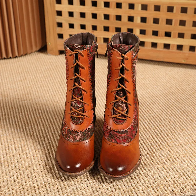 Brogues Handmade Leather High-heel Boots